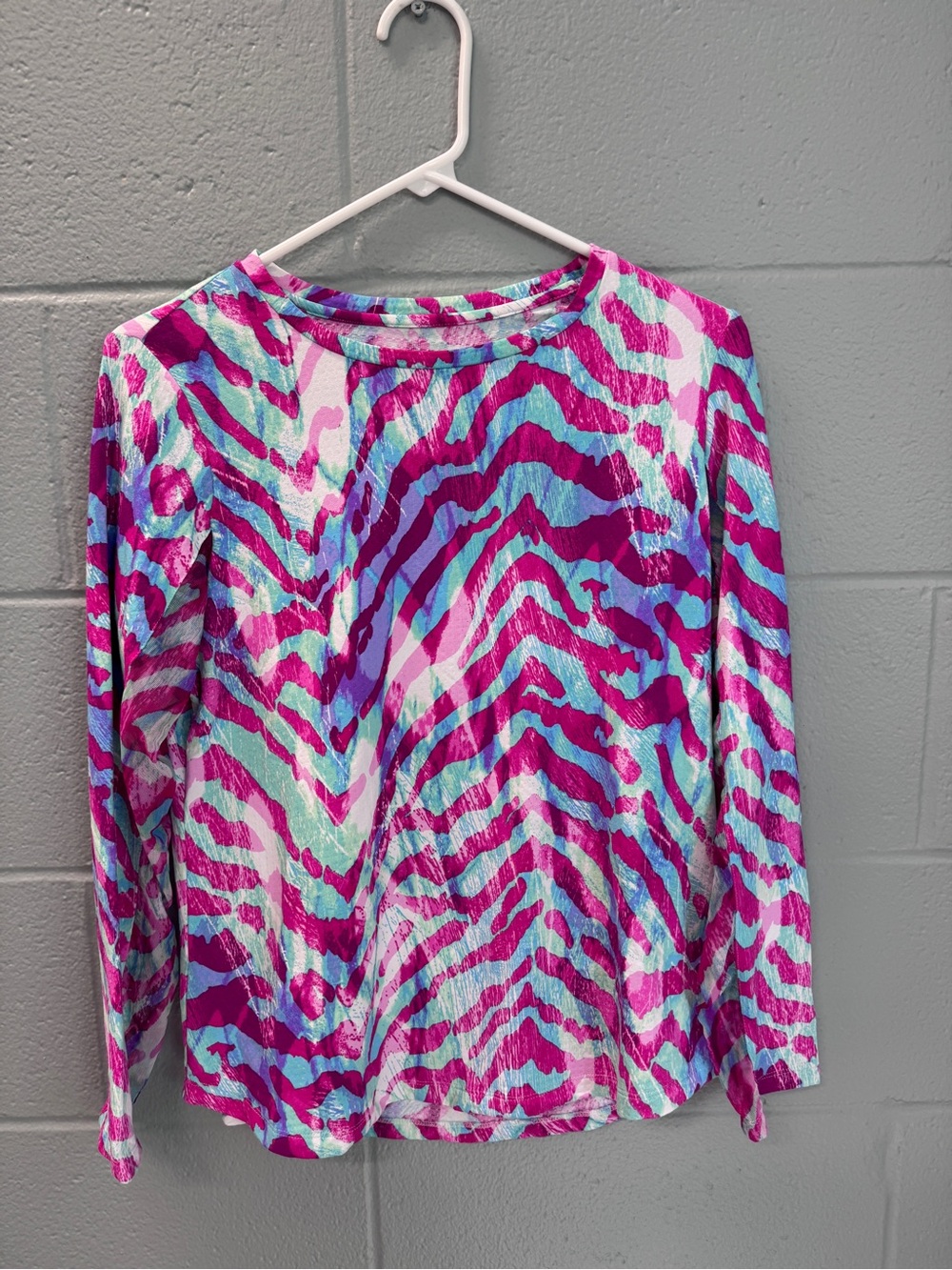 IBKÜL Long Sleeve Sun Shirt M Pink Blue Zebra Print Mesh Cooling Golf Tennis